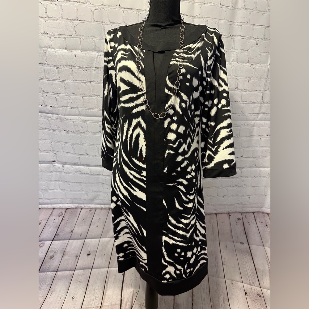 INC Stretch Zebra Sheath 3/4 Sleeves Size L